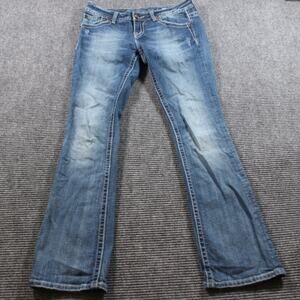 Miss Me Jeans Women's 28x35 Blue Easy Boot Sequined Flap Pockets Tall Inseam